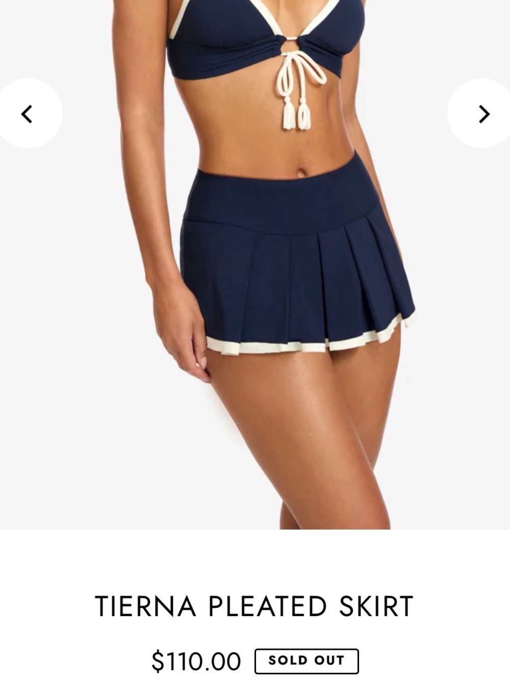 Tierna Pleated Swim Skirt in Navy with White Trim size M skirt only
